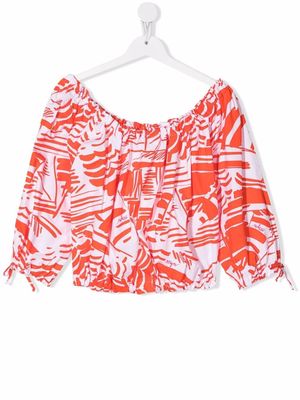 MSGM Kids TEEN abstract-print off-shoulder blouse - White