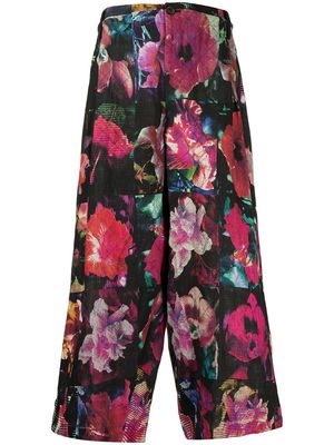 Yohji Yamamoto patchwork floral-print cropped trousers - Black