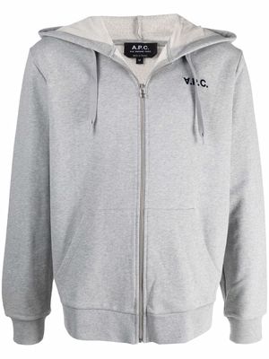 A.P.C. embroidered logo zip-up hoodie - Grey