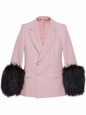 Gucci feather-trim single-breasted blazer - Pink