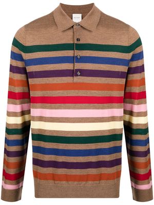 PAUL SMITH striped merino polo shirt - Brown