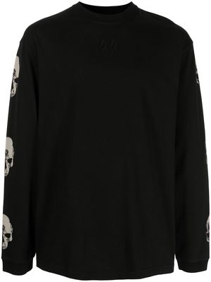 44 label group long-sleeved skull-sleeve T-shirt - Black