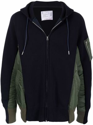 sacai panelled drawstring hoodie jacket - Blue