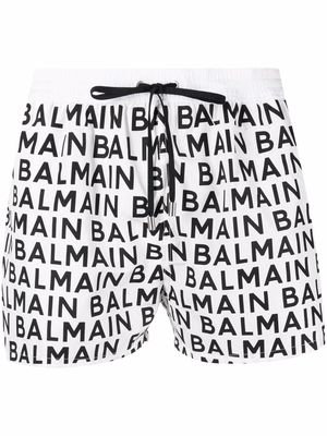 Balmain logo-print swim shorts - White