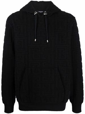Balmain monogram-pattern hoodie - Black