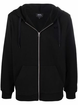A.P.C. logo-print zipped hoodie - Black