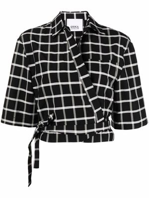 Erika Cavallini windowpane cropped cotton shirt - Black