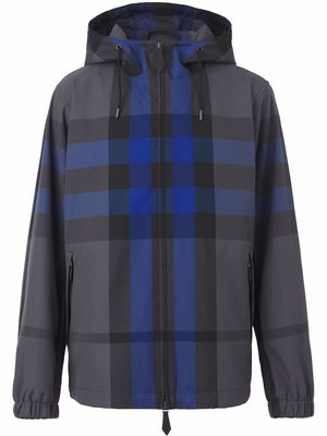 Burberry check-print zip-up hooded windbreaker - Blue