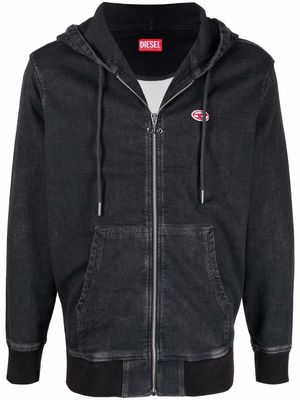 Diesel faded cotton-denim hoodie - Black