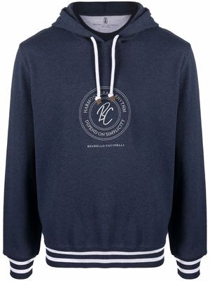 Brunello Cucinelli embroidered-logo hoodie - Blue