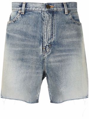 Saint Laurent raw-edge cotton denim shorts - Blue