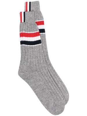 Thom Browne chunky rib stripe-print socks - Grey