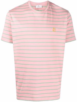 ETRO stripe print logo embroidered T-shirt - Pink