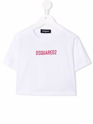 Dsquared2 Kids logo-print cropped T-shirt - White