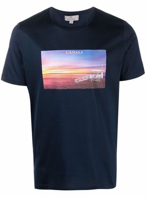 Canali photographic crew-neck T-shirt - Blue