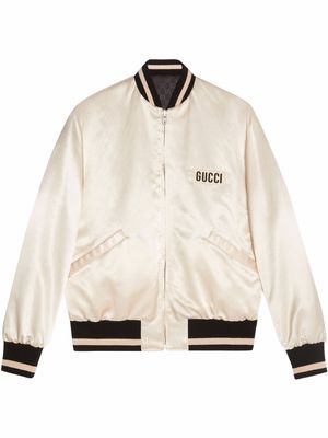 Gucci logo-patch reversible bomber jacket - Neutrals