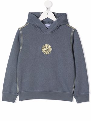 Stone Island Junior embroidered-logo hoodie - Blue