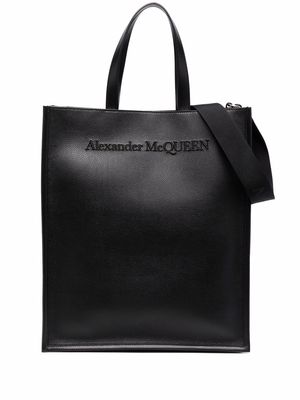 Alexander McQueen embroidered logo leather tote - Black