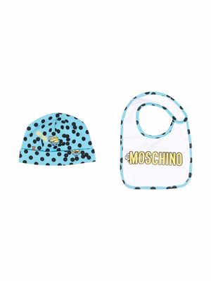 Moschino Kids cartoon-print hat-bib set - Blue