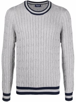 Drumohr stripe-trim cable-knit jumper - Grey
