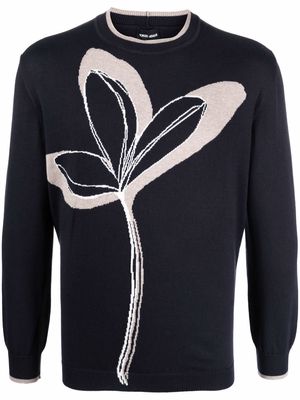 Giorgio Armani floral-intarsia knitted jumper - Blue