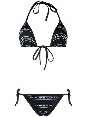 Balmain logo-print striped bikini set - Black