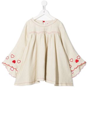 Natasha Zinko Kids heart-embroidered linen top - White