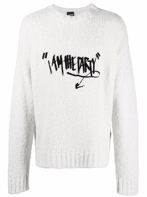 Just Cavalli slogan-embroidery textured-knit jumper - White