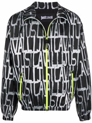 Just Cavalli logo-print funnel neck jacket - Black