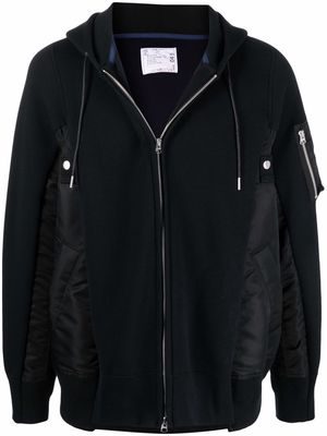 sacai panelled drawstring hoodie - Black