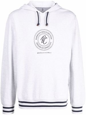Brunello Cucinelli embroidered-logo drawstring hoodie - Grey