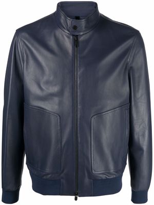 Z Zegna round-neck leather jacket - Blue
