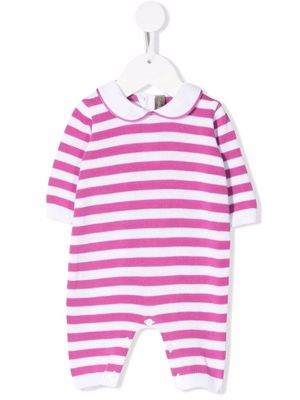 Little Bear knitted stripe-print romper - Pink