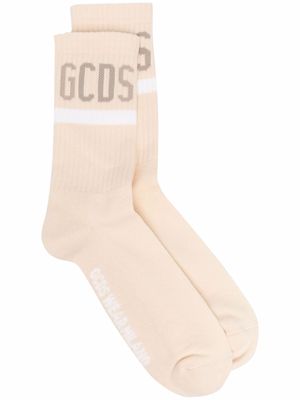 Gcds Logo Intarsia ribbed socks - Neutrals