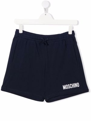 Moschino Kids logo-print cotton shorts - Blue