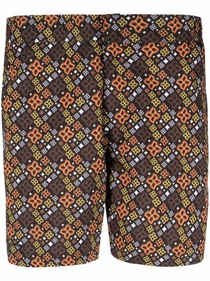Tagliatore pattern-print swim shorts - Brown