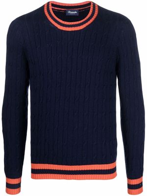 Drumohr stripe-trim cable-knit jumper - Blue