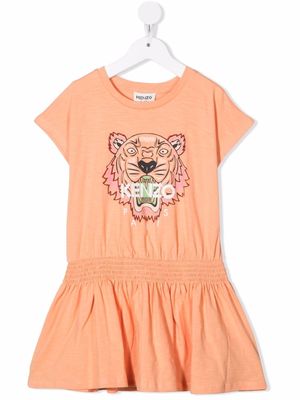 Kenzo Kids Tiger Head-motif organic-cotton dress - Orange