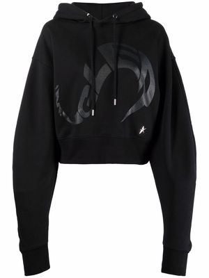 Mugler swirly logo-print cropped hoodie - Black