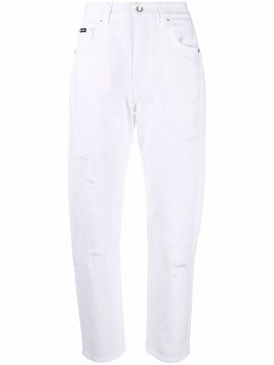 Dolce & Gabbana distressed high-waisted straight leg jeans - White