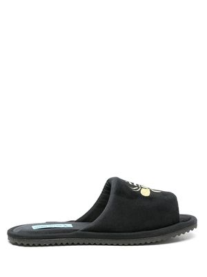 Blue Bird Shoes bee motif velvet slippers - Black