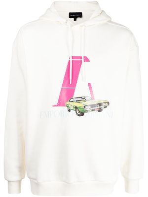 Emporio Armani car logo-print hoodie - White