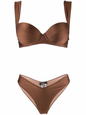 Noire Swimwear satin-finish balconette-style bikini set - Brown