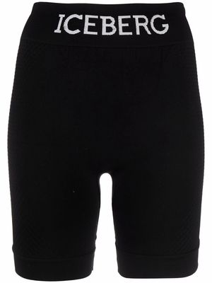 Iceberg logo-waist slip-on cycling shorts - Black