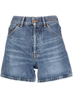 Chloé embroidered high-rise denim shorts - Blue