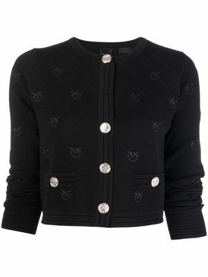 PINKO embroidered-monogram knitted cardigan - Black