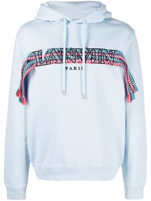 LANVIN frayed-logo long-sleeved hoodie - Blue