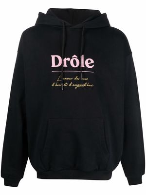 Drôle De Monsieur logo-print drawstring hoodie - Black