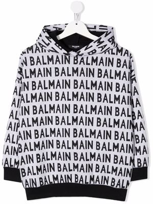 Balmain Kids logo-print pullover hoodie - White