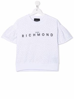 John Richmond Junior logo-print rhinestone-embellished T-shirt - White